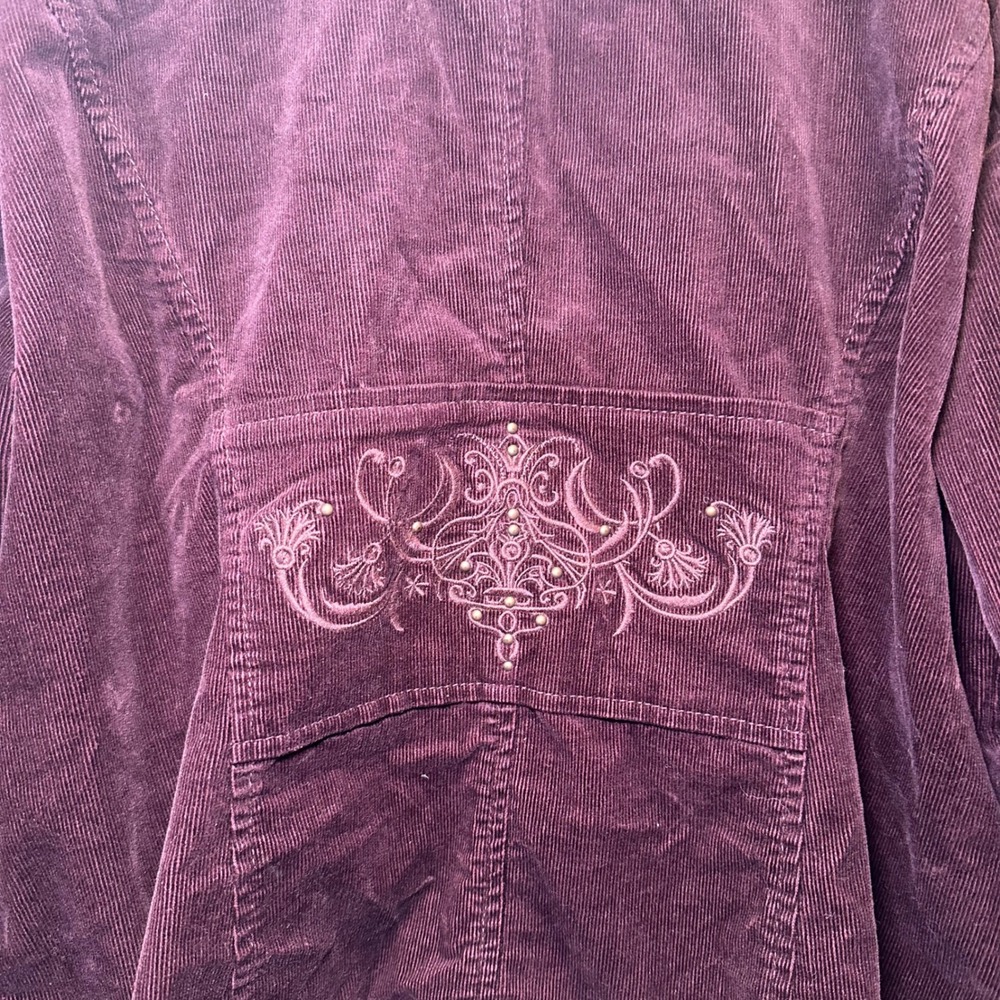 VTG Venezia Womens L/XL Corduroy Button Blazer Burgundy Plum Embroidered Y2K - Picture 7 of 7